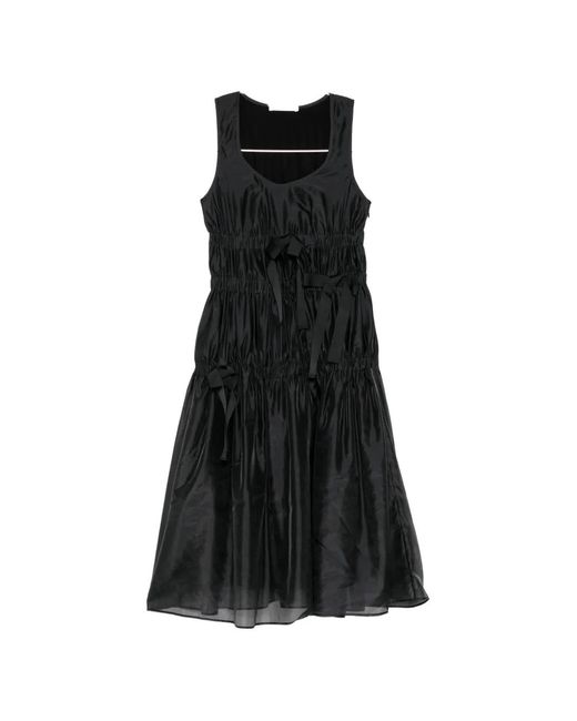 CECILIE BAHNSEN Black Bow-Detail Ruched Dress