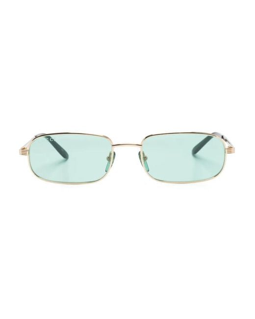 Gucci Blue Logo-Engraved Rectangle-Frame Sunglasses