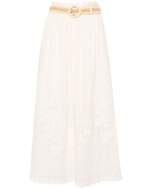 Zimmermann White Embroidered Linen Maxi Skirt