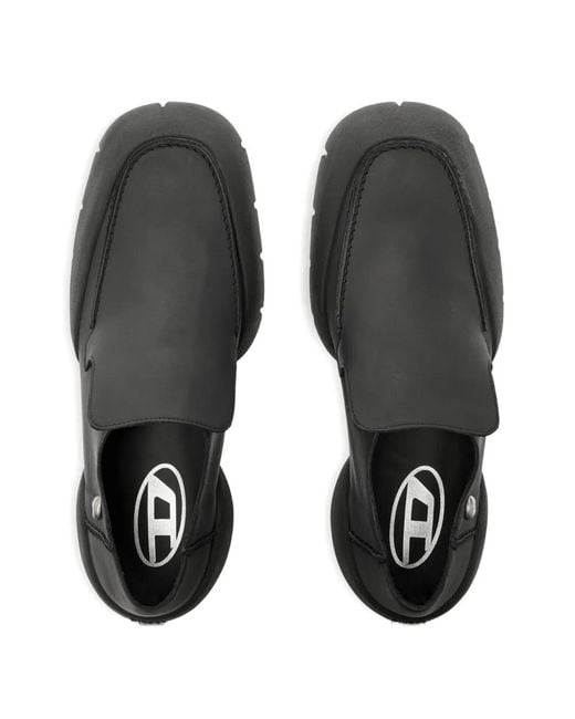 DIESEL Gray D-Mathieu Leather Loafers for men