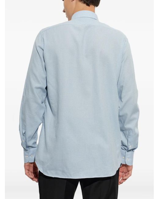Paul & Shark Blue Micro-Checked Button-Down Shirt for men