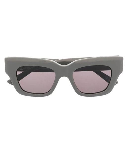 Balenciaga Gray Logo-Plaque Square-Frame Sunglasses