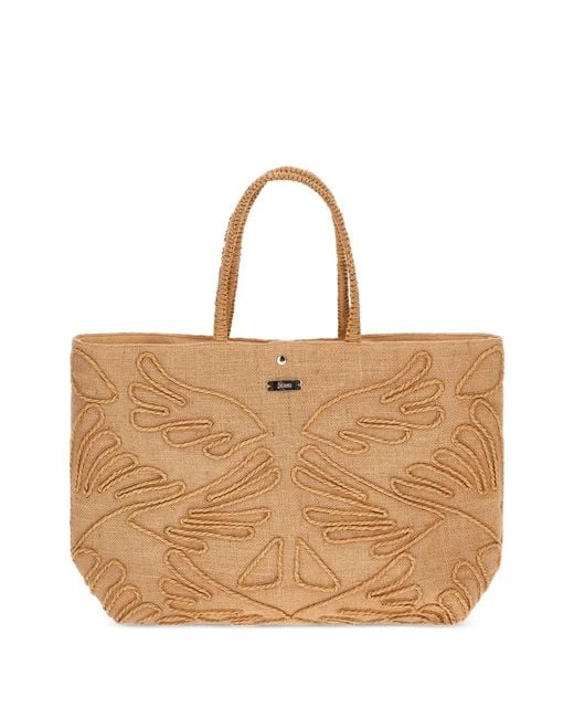 Herno Natural Embroidered Jute Tote Bag