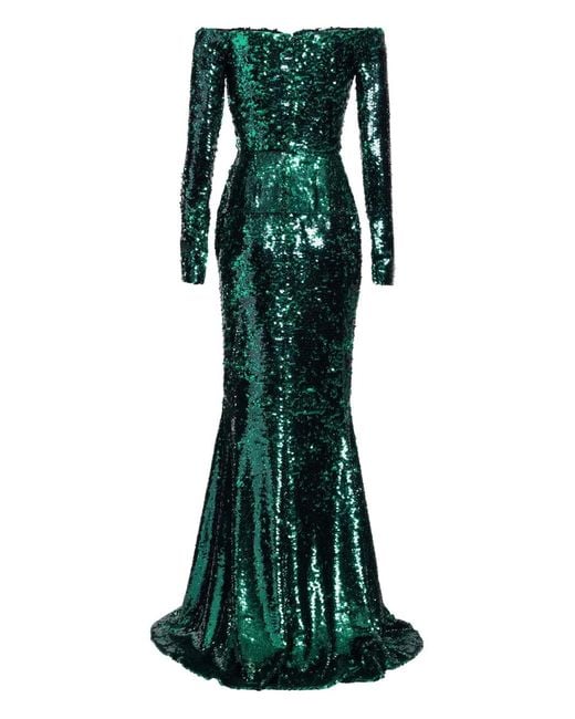 Elie Saab Green Embellished Off-The-Shoulder Maxi Dress