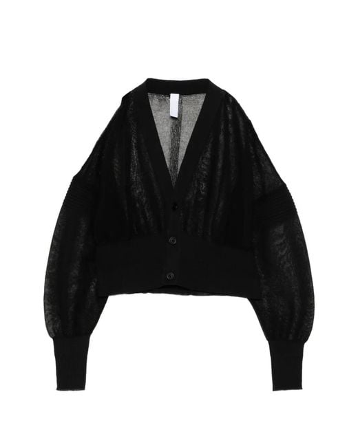 CFCL Black Sheer-Knit Puff-Sleeve Cardigan