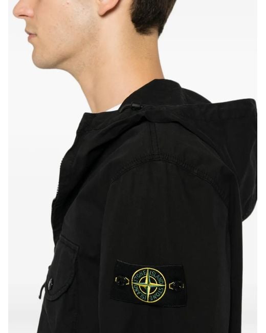 Stone Island Black Logo-Patch Hooded Jacket for men