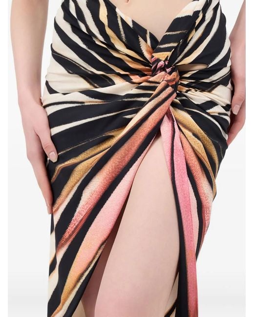Roberto Cavalli Pink Knotted Ray-Print Sarong