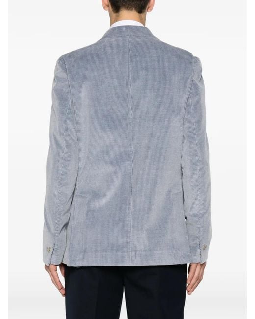 Eleventy Blue Double-Breasted Corduroy Blazer for men