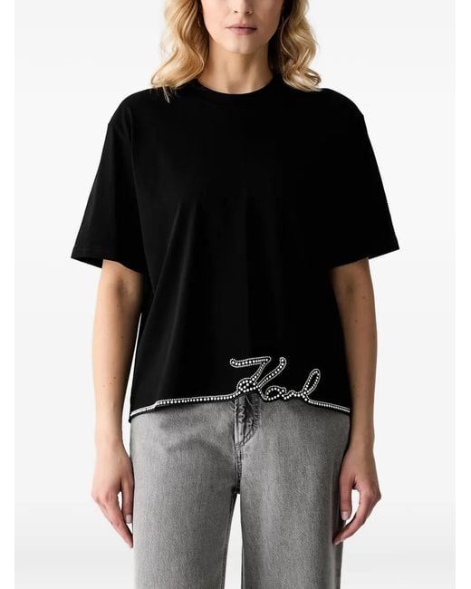 Karl Lagerfeld Black Crystal-Embellished T-Shirt