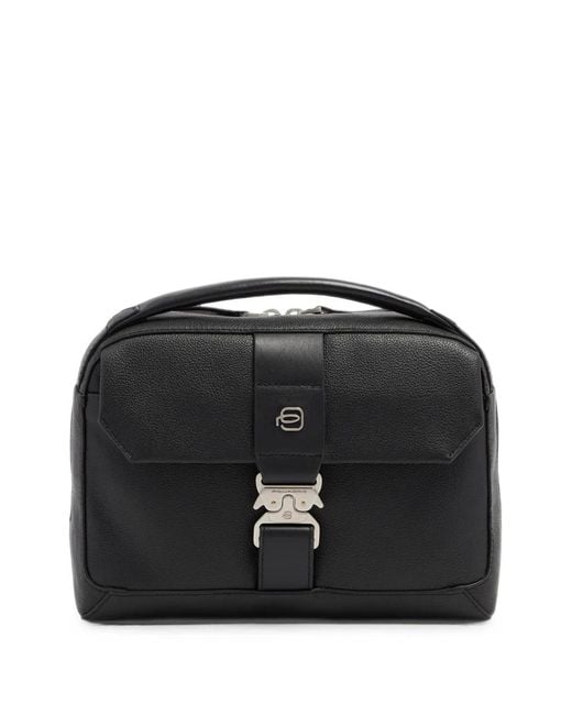 Piquadro Black Logo-Plaque Shoulder Bag for men