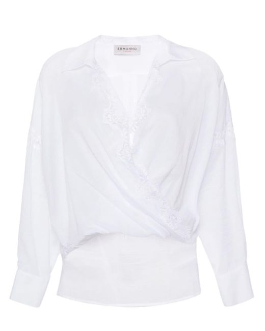 ERMANNO FIRENZE White Floral-lace-detail Wrap Blouse