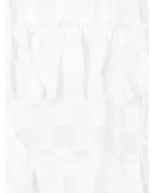 Comme des Garçons White Check-Pattern Ruffled Mini Dress