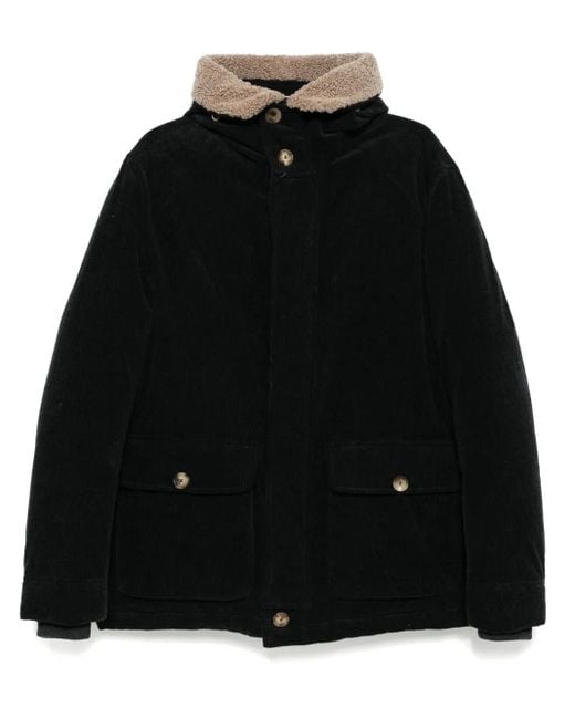 Brunello Cucinelli Black Corduroy Single Breasted Coat for men