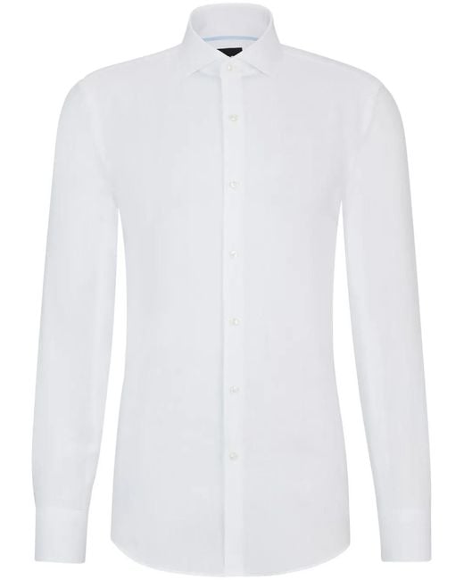 Boss White Spread-Collar Linen Shirt for men