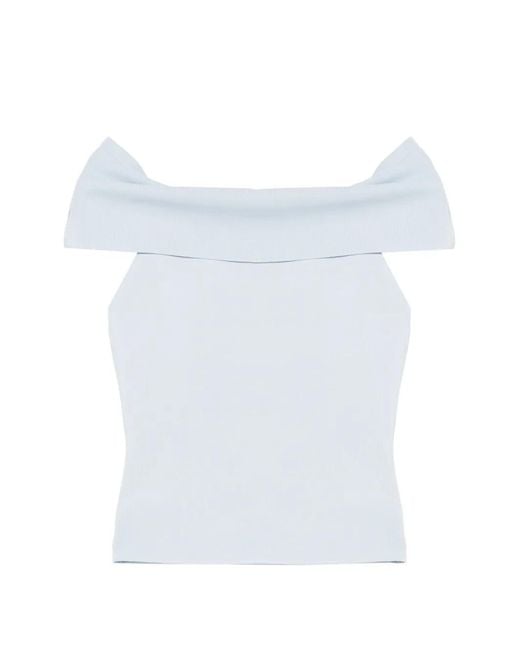 Maje White Bardot Rib Knit Top