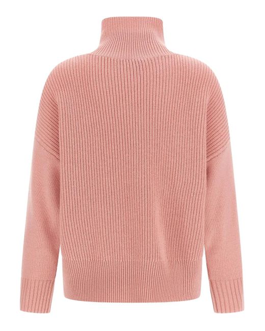 Alberto Biani Pink High-Neck Ribbed Cashmere Sweater