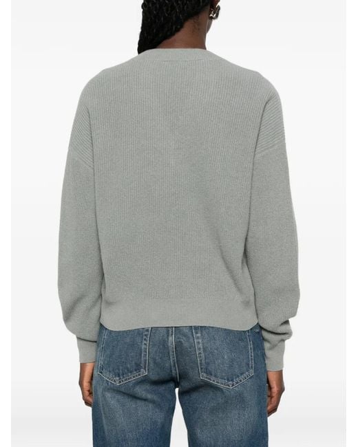 Peserico Gray Ribbed V-Neck Sweater