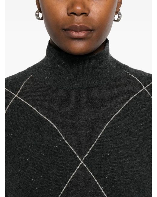 Peserico Black Diamond-Pattern Sweater With High Neckline
