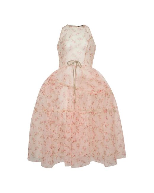 Simone Rocha Pink Floral-Print Tiered Midi Dress