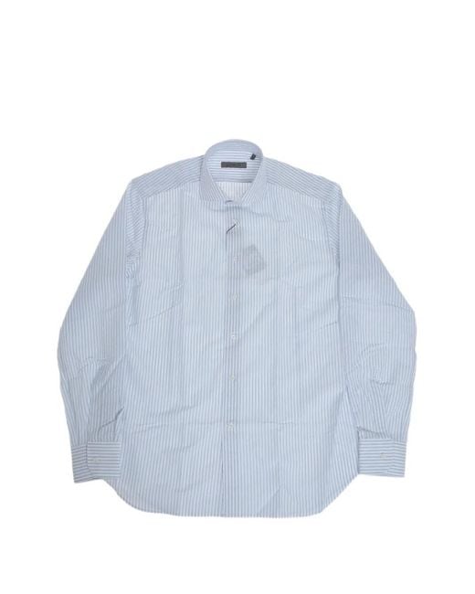 Corneliani Blue Awning-Striped French-Collar Shirt for men