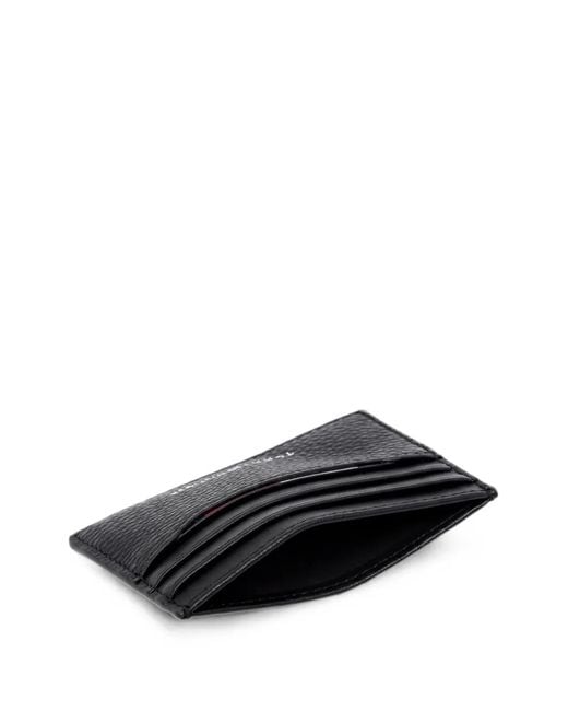 Tommy Hilfiger Black Logo-Lettering Grained Card Holder for men