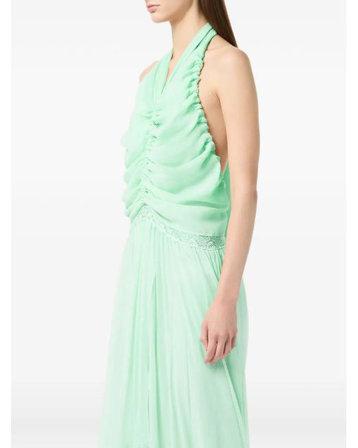 Blumarine Green Ruched Ruffled Dress