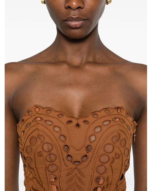 Charo Ruiz Brown Kai Embroidered Strapless Top