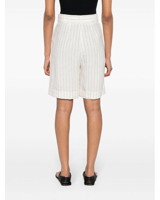 Lardini White Pinstripe Linen Shorts