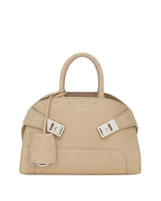 Ferragamo Natural Hug Studded Leather Tote Bag