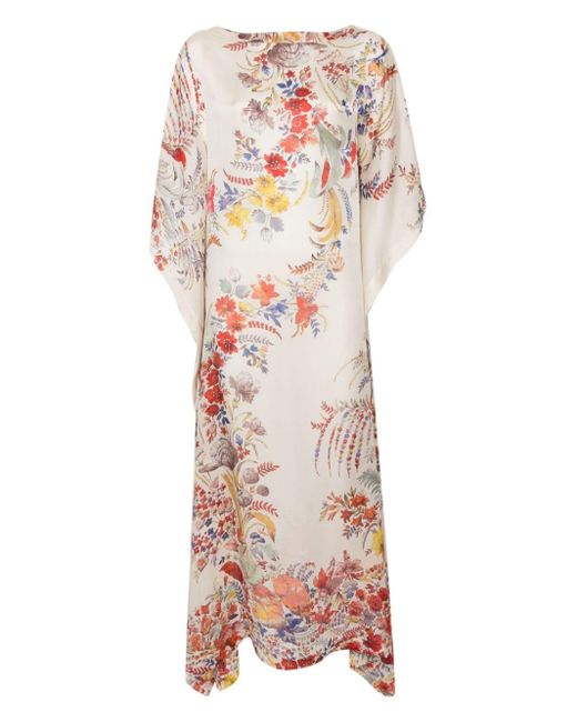 Carine Gilson White Floral-print Silk Maxi Dress