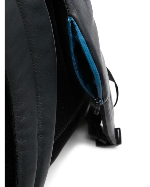 Piquadro Black Leather Rectangle Backpack for men