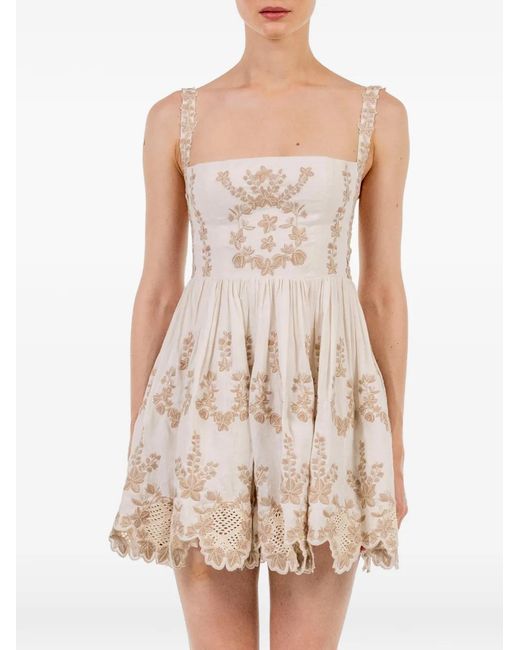 Agua Bendita Natural Mielero Cauca Floral-Embroidered Mini Dress