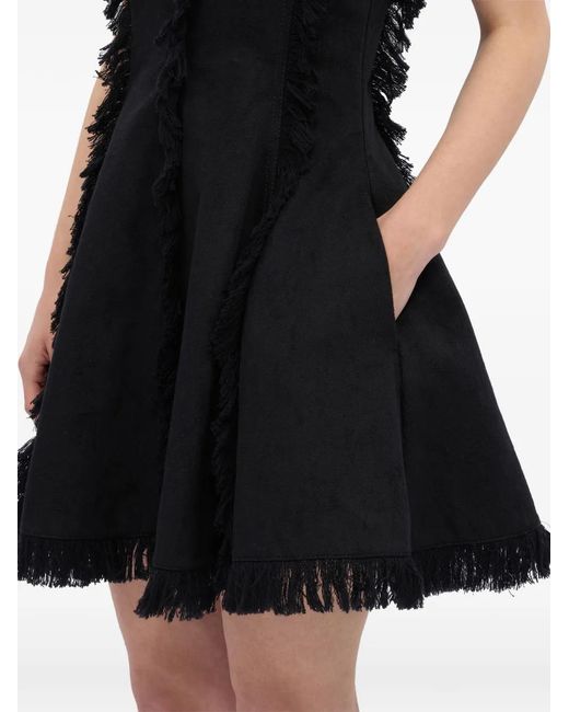 MSGM Black Scoop-Neck Fringed Mini Dress