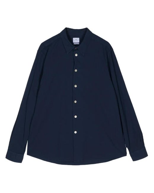 Paul Smith Blue Organic-Cotton Seersucker Shirt for men