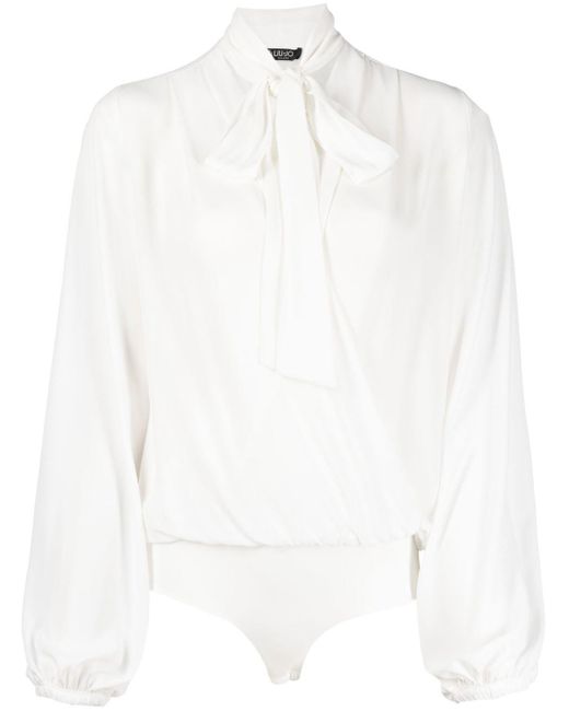 Liu Jo Pussy Bow-collar Bodysuit in White | Lyst