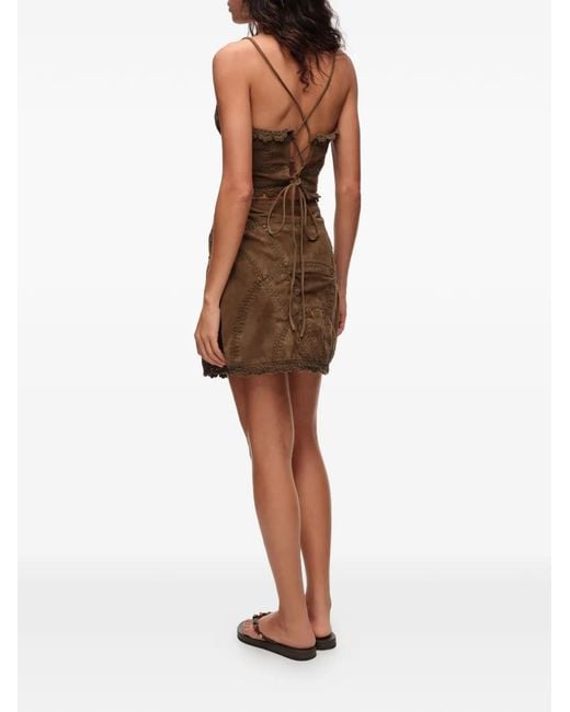 Bimba Y Lola Brown Crochet-Trim Lace-Up Top