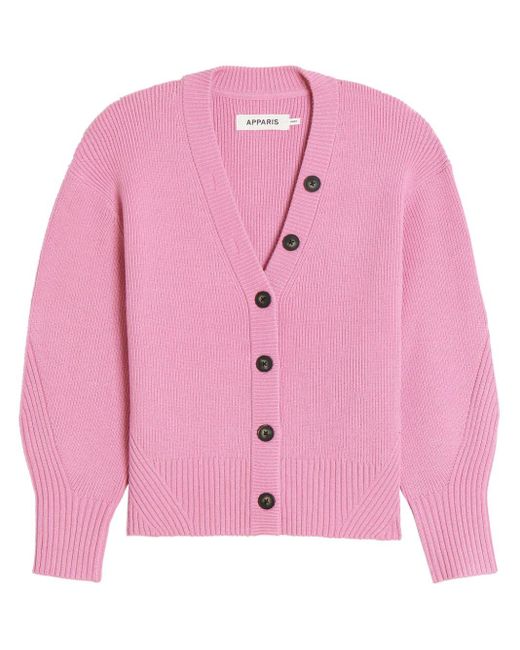 Apparis Pink V-neck Knit Cardigan