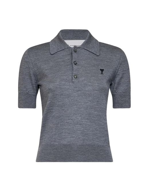 AMI Gray Short-Sleeves Polo Shirt