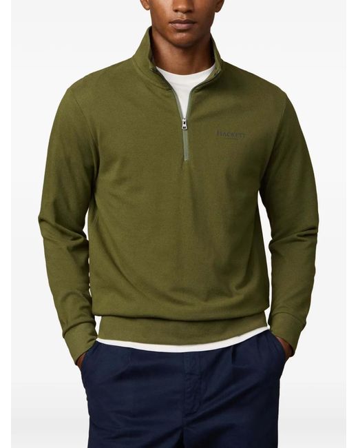 Hackett Green Pique-Knit Quarter-Zip Sweater for men