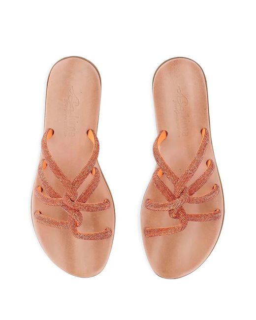 Kima Brown Leather Flat Sandals