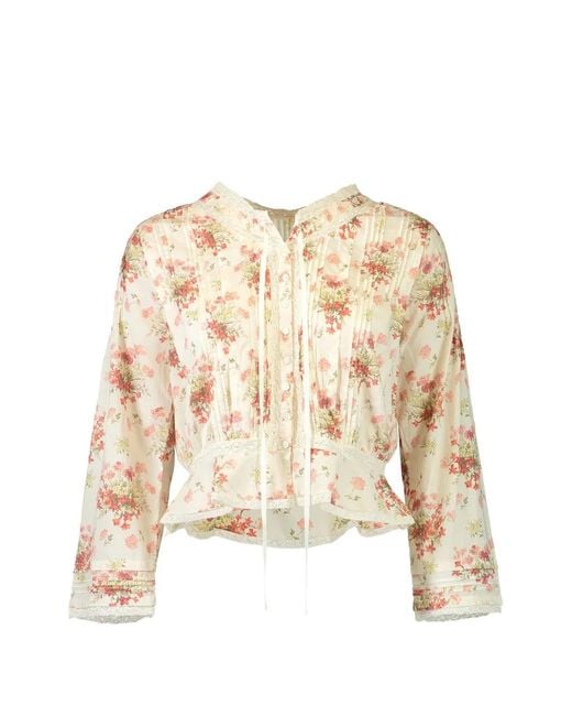 Doen Natural Hillock Floral Lace-Trim Blouse