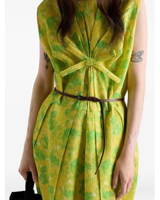 Prada Green Floral-Print Bow-Detail Mini Dress