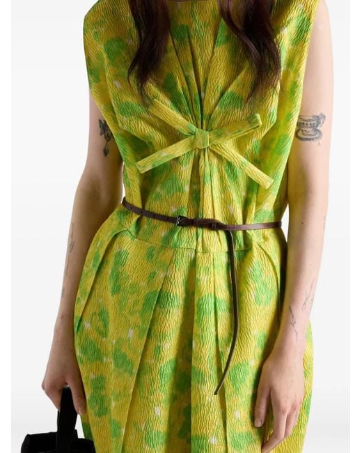 Robe Fleurie À Détail De Nœud Prada en coloris Green