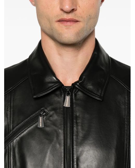 SERGIO MORETTI FIRENZE Black Zip-Up Leather Jacket for men