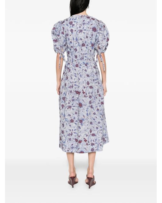 Ulla Johnson Blue Adriana Gathered Floral Midi Dress