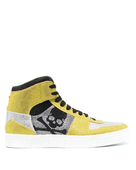 Philipp Plein Yellow Notorious Hi-Top With Crystals