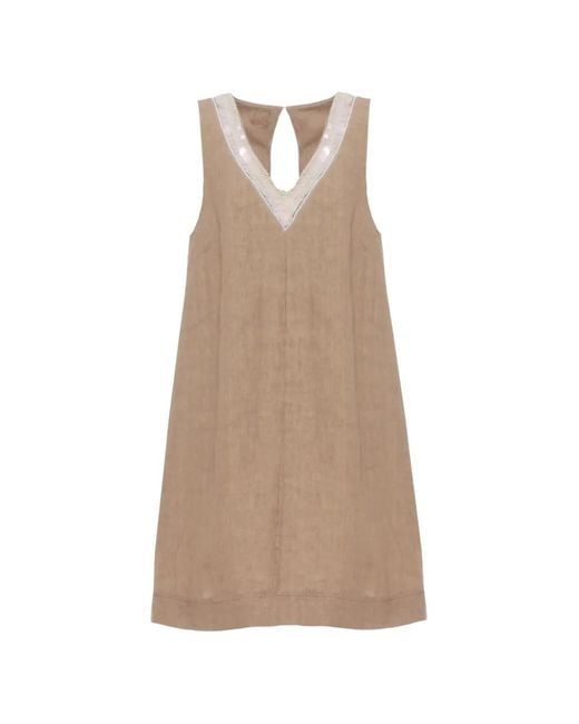 120% Lino Natural Sequin-Embellished V-Neck Mini Dress