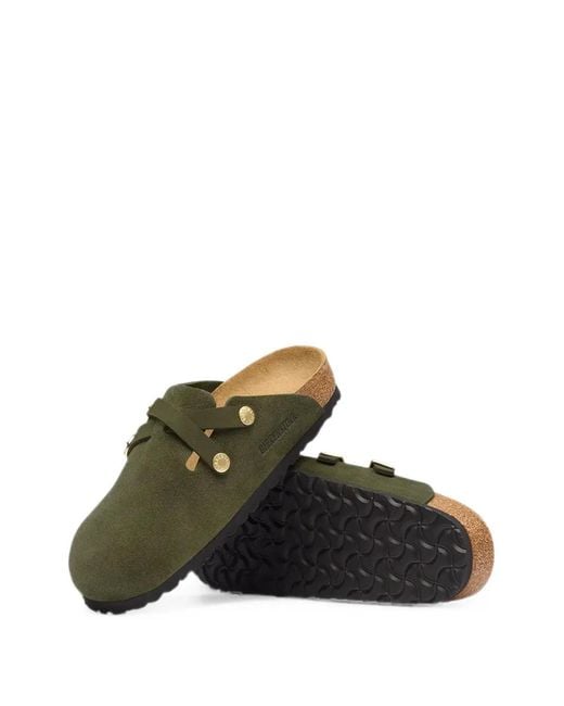 Birkenstock Green Buckle-Fastening Suede Sandals