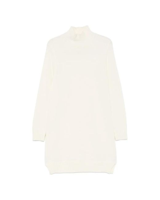 SERGIO MORETTI FIRENZE White High-Neck Knitted Dress