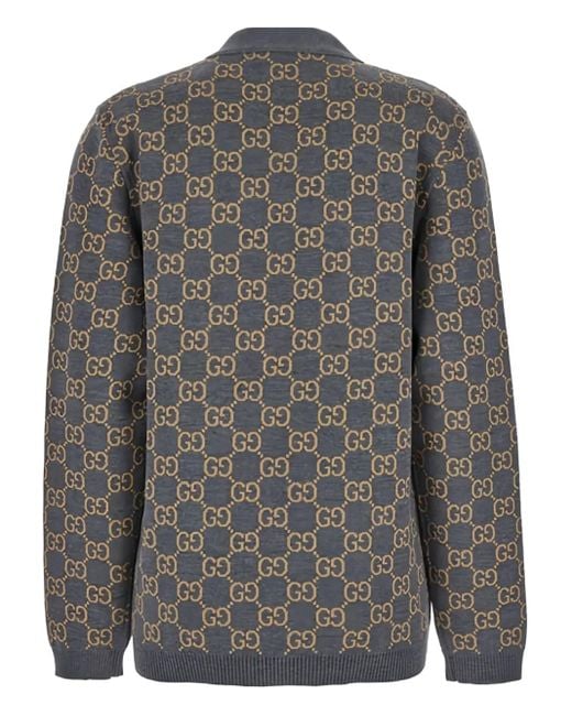 Gucci Gray Gg-Jacquard Buttoned Cardigan